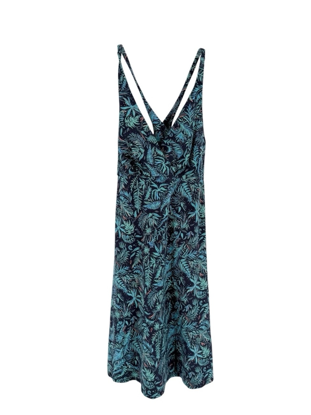 Patagonia Amber Dawn Dress Womens Size Small Blue Fern Floral Cotton Knit Casual